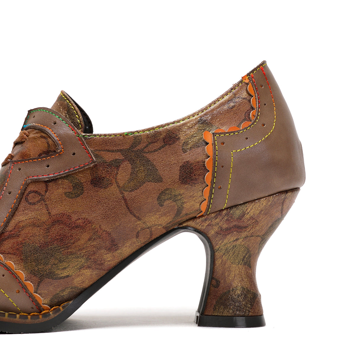 Women's Heels Handmade Shoes Vintage Wedding Party Floral Kitten Heel Round Toe Elegant Premium Leather Lace-up Taupe Shoes
