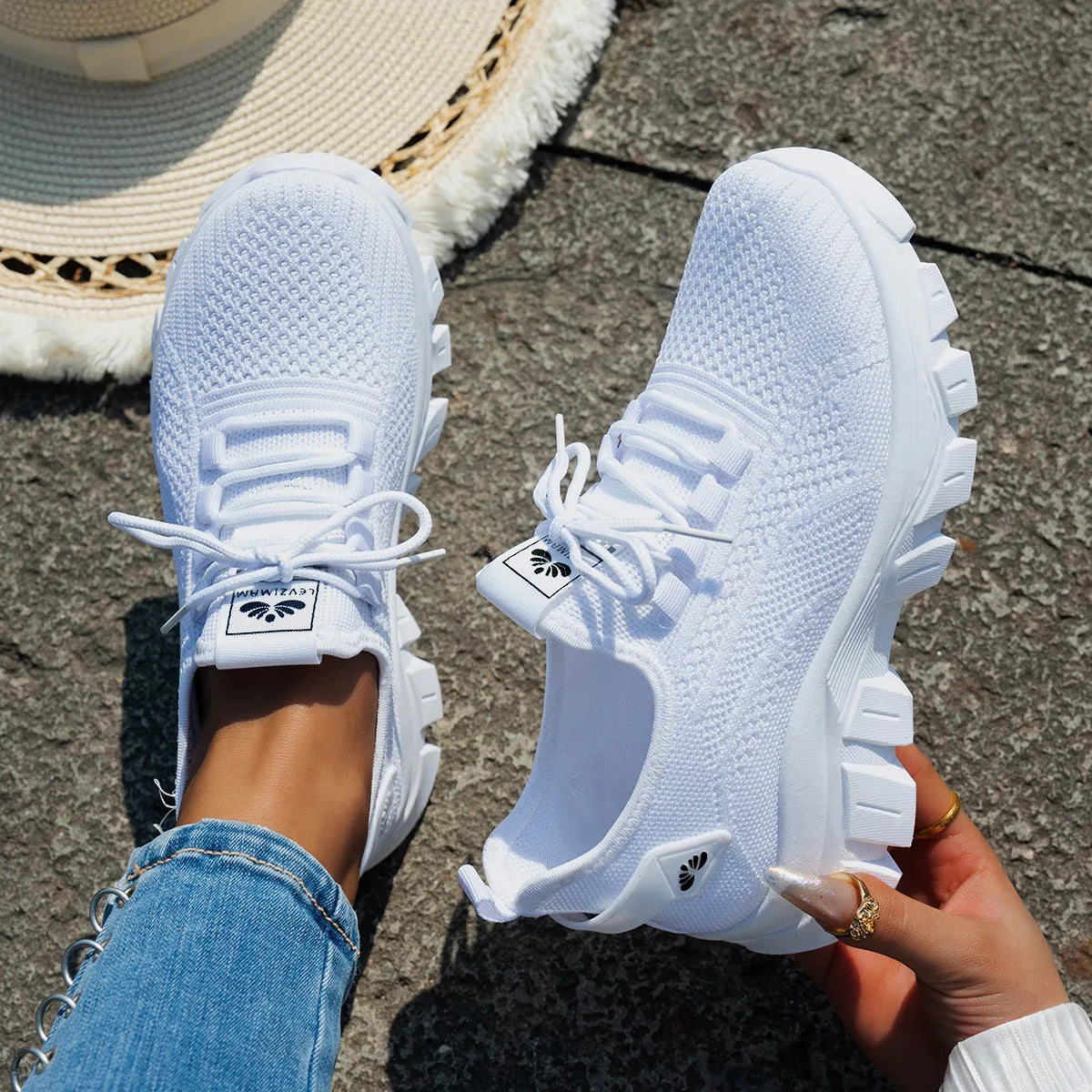 Mesh Lace-Up Platform Athletic Sneakers