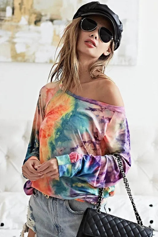 BiBi Tie Dye Soft Knit Jersey Top