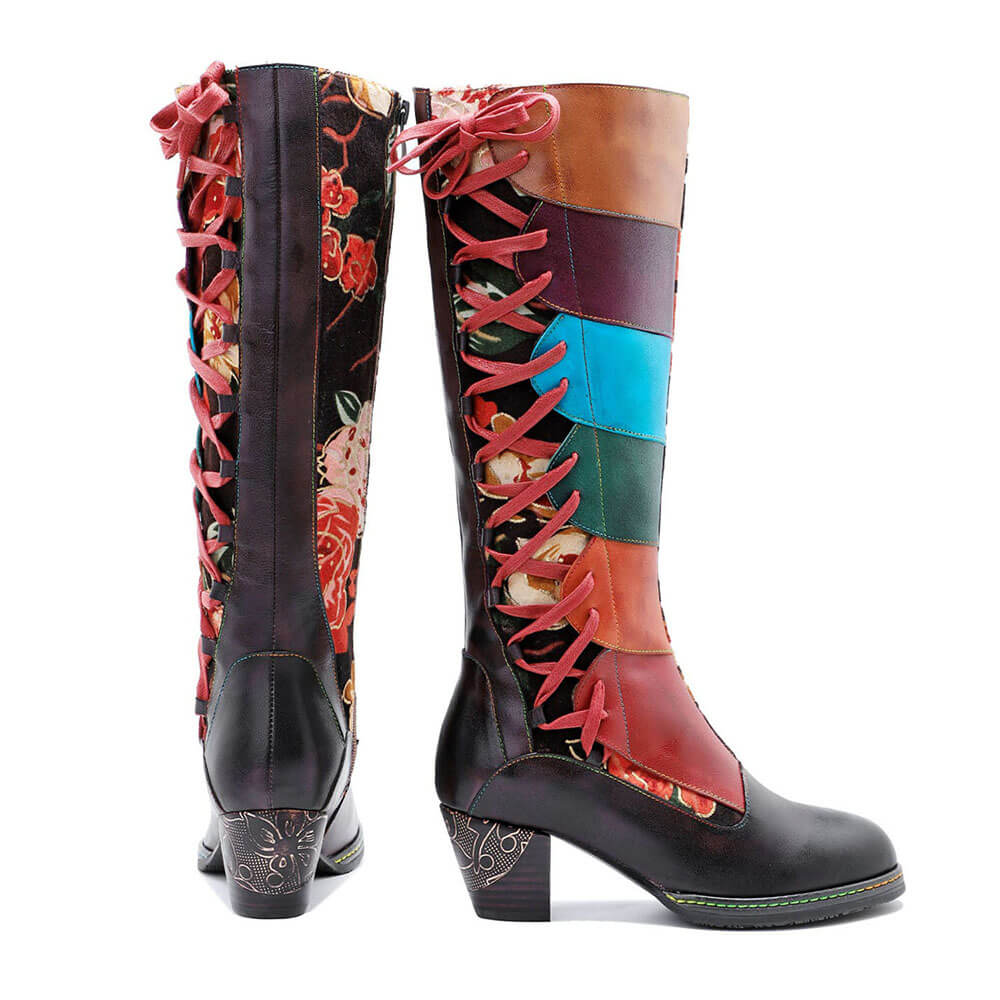 Leather Handmade Embossed Adjustable Boots