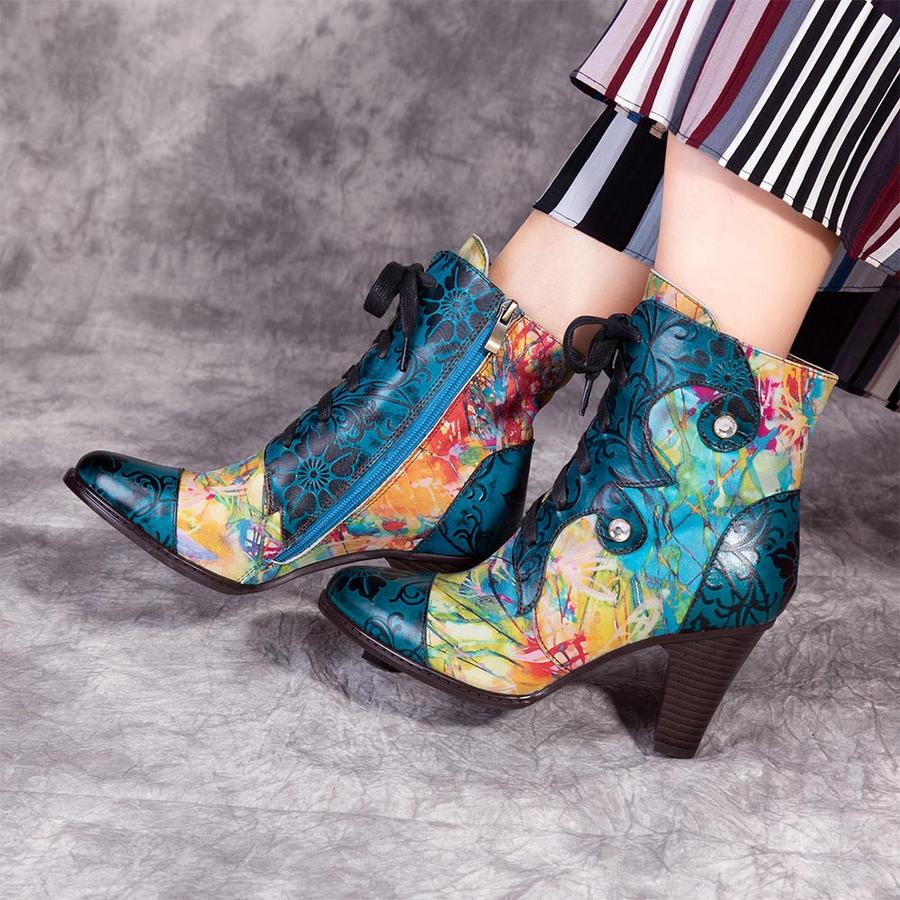 Retro Hand painted Leather Boots