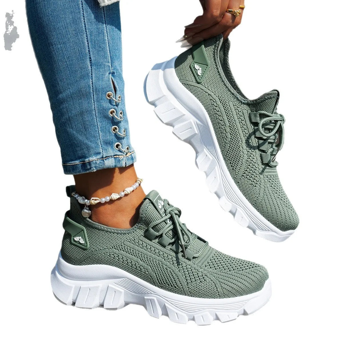 Mesh Lace-Up Platform Athletic Sneakers