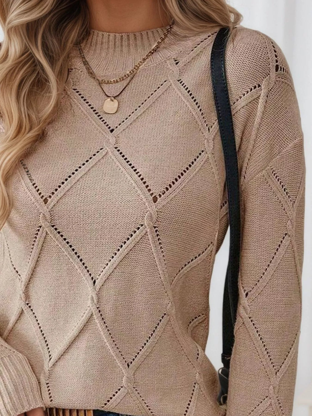 Long Sleeve Diamond Eyelet Knit Top