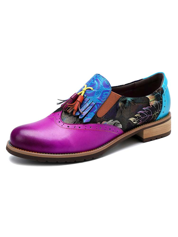 Bohemian Painted Brogue Genuine Leather Shoes
