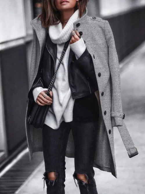Button-Down Longline Coat with Belt