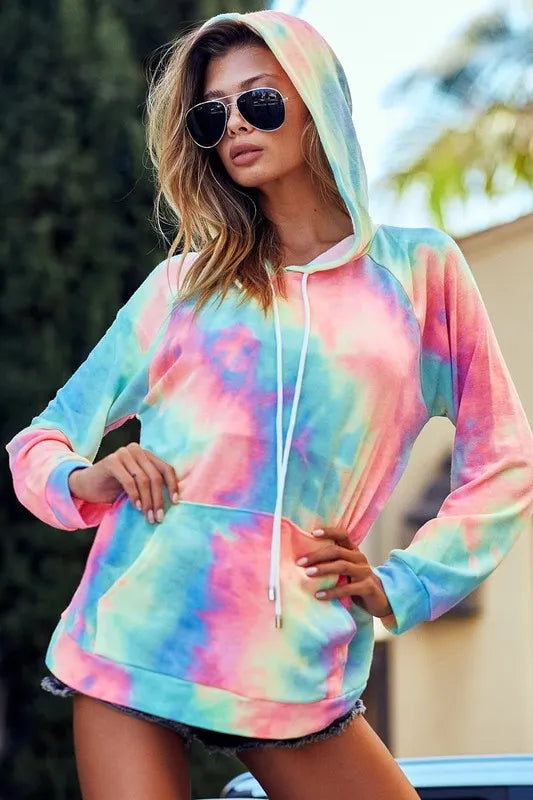 BiBi Tie Dye French Terry Hoodie with Kangaroo Pocket