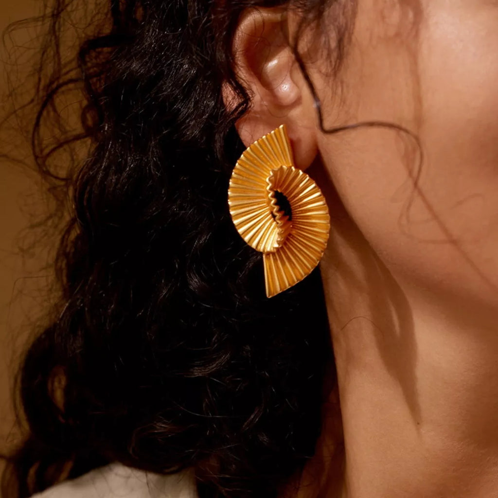 18K Gold-Plated Copper Geometric Spiral Earrings