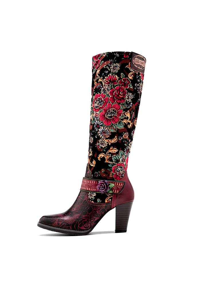 Handmade Floral Embossed Embroidery Elegant Boots