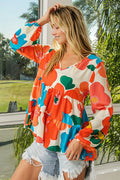 BiBi Floral Woven Tiered V Neck Top