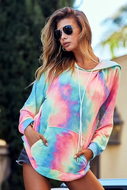 BiBi Tie Dye French Terry Hoodie with Kangaroo Pocket