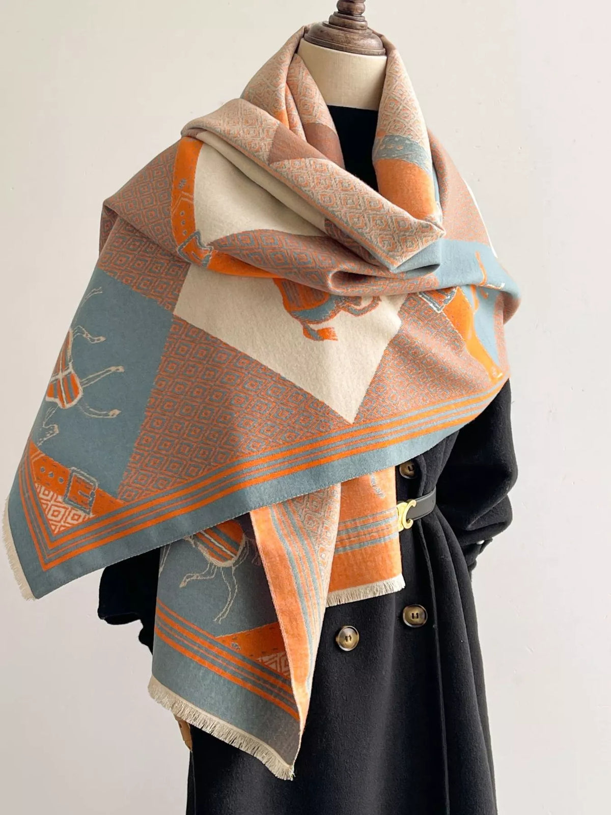 Equestrian Print Reversible Scarf
