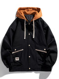 Men's Plus Size Two-Tone Hooded Button-Up Jacket