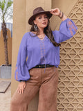 Plus Size Boho Embroidered Long Sleeve Blouse