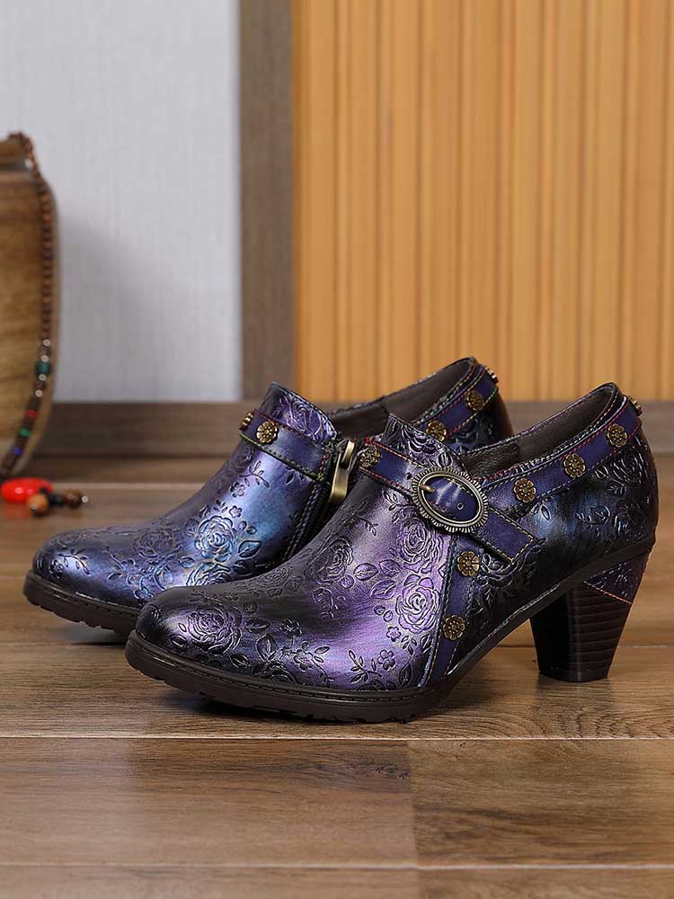 Adalee Retro Floral Embossed Shoes