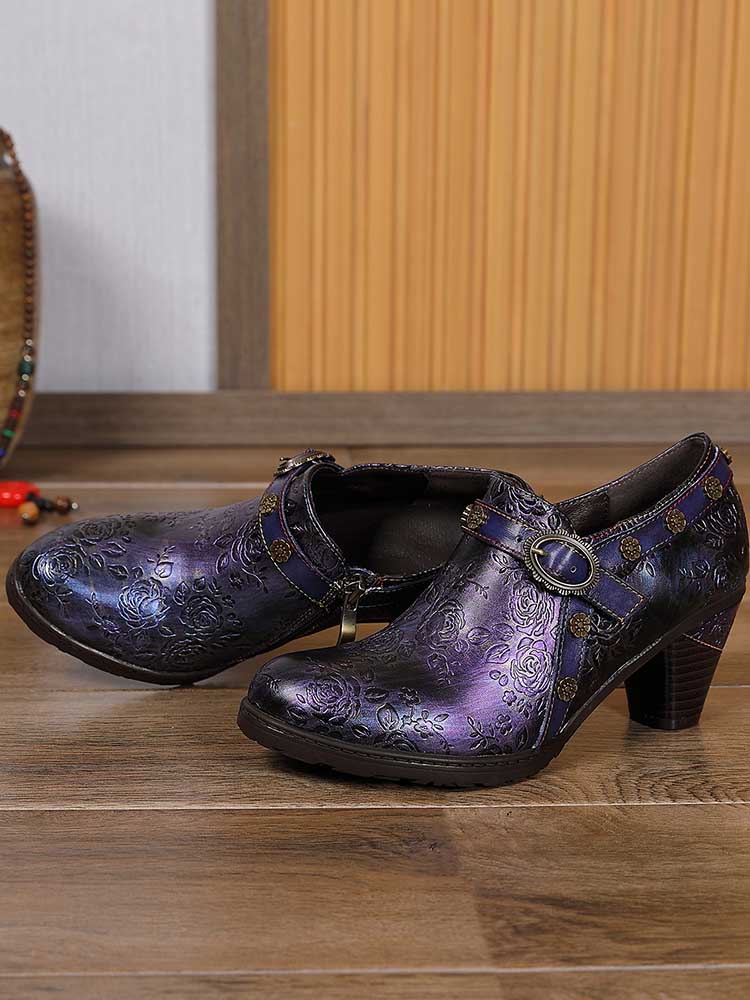 Adalee Retro Floral Embossed Shoes