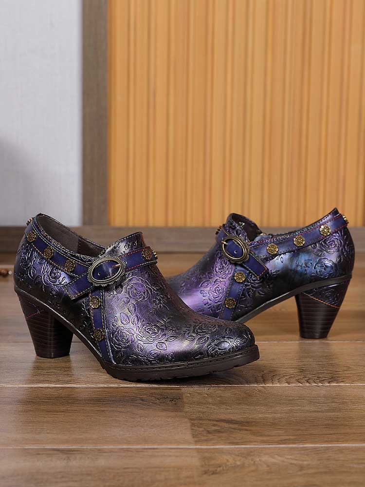 Adalee Retro Floral Embossed Shoes