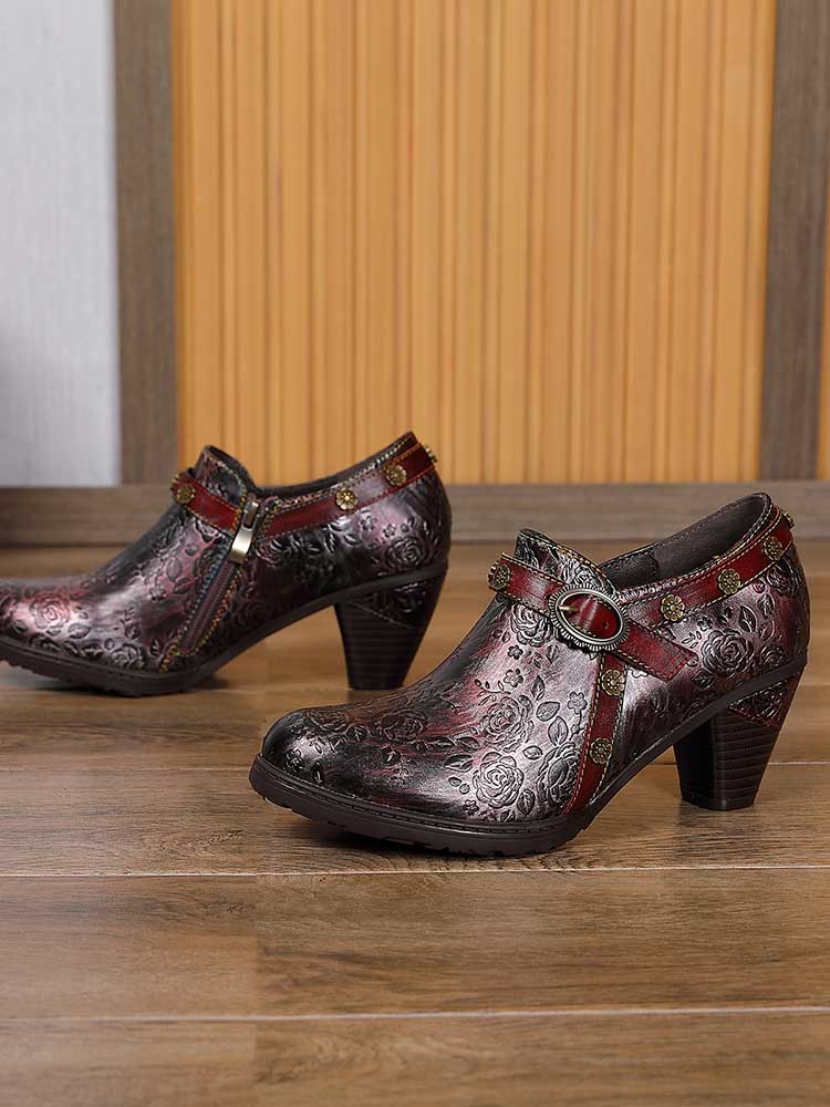 Adalee Retro Floral Embossed Shoes