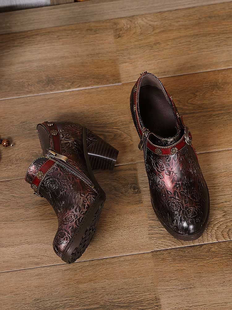 Adalee Retro Floral Embossed Shoes