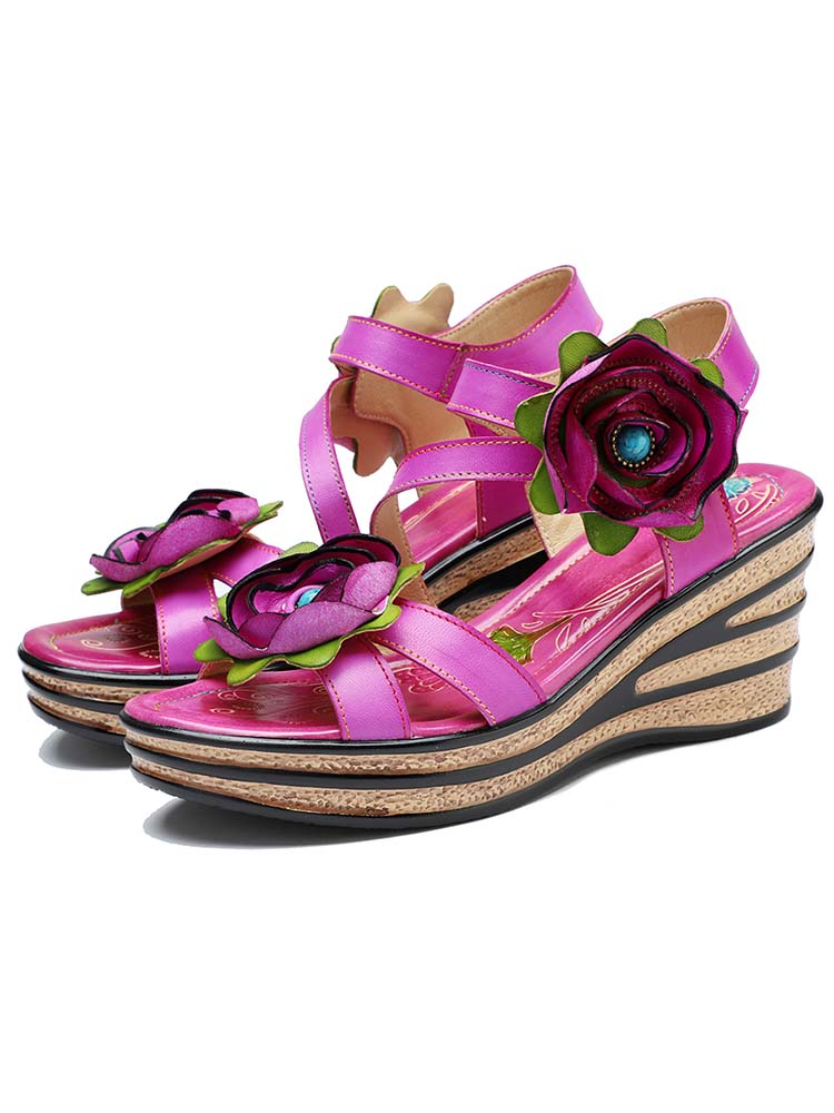 Gorgeous Handmade Rose Wedge Sandals
