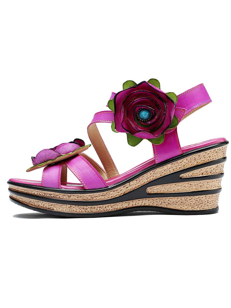 Gorgeous Handmade Rose Wedge Sandals