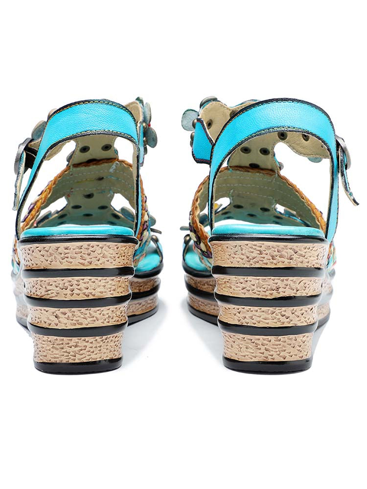Handmade Flowers Wedge Sandals