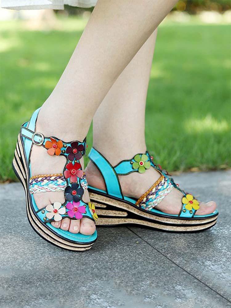 Handmade Flowers Wedge Sandals