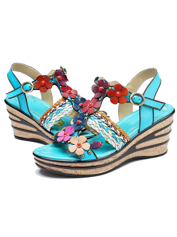 Handmade Flowers Wedge Sandals