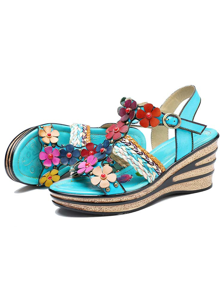 Handmade Flowers Wedge Sandals