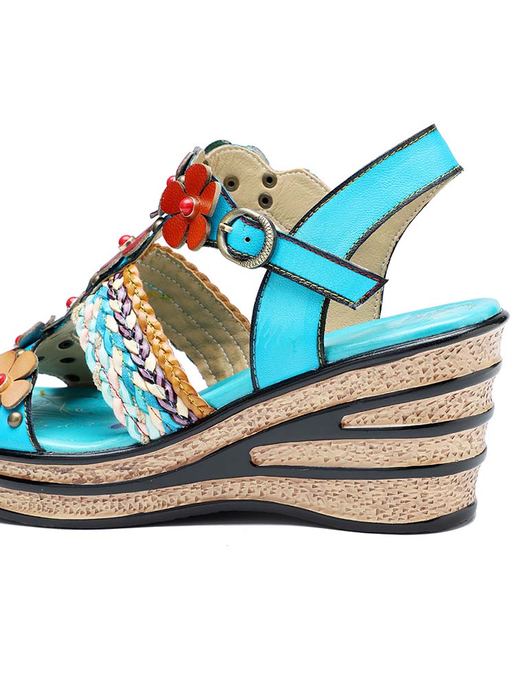 Handmade Flowers Wedge Sandals