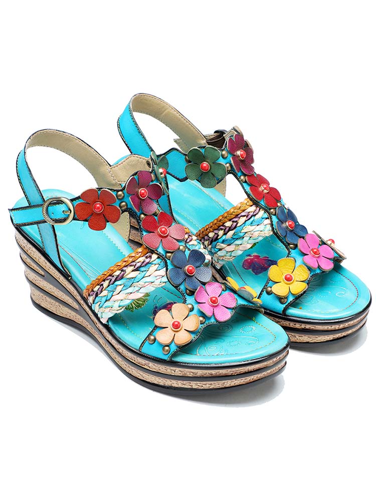 Handmade Flowers Wedge Sandals