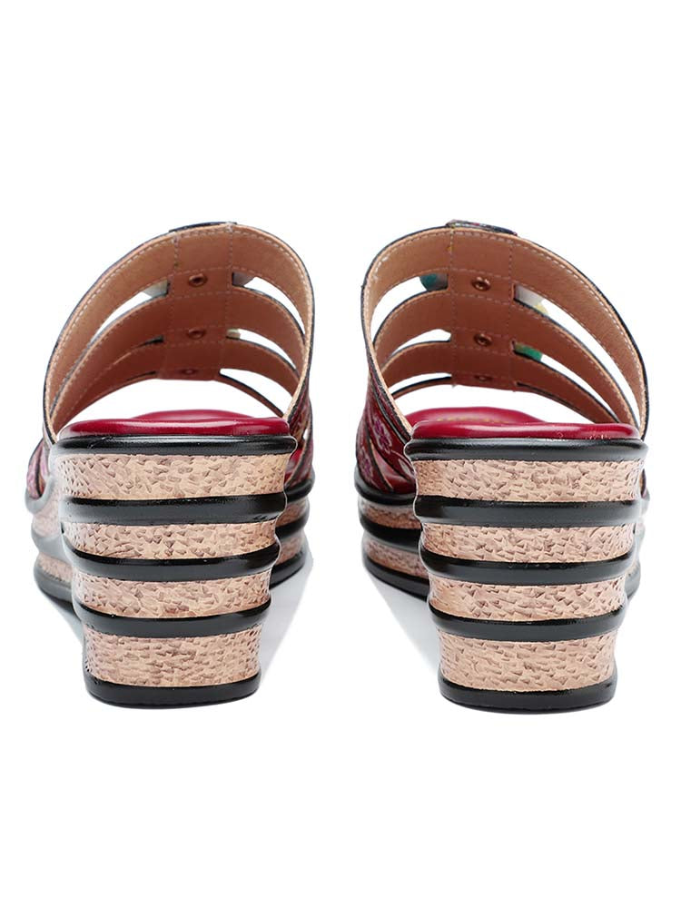 Triple Flowers Purle Wedge Slippers