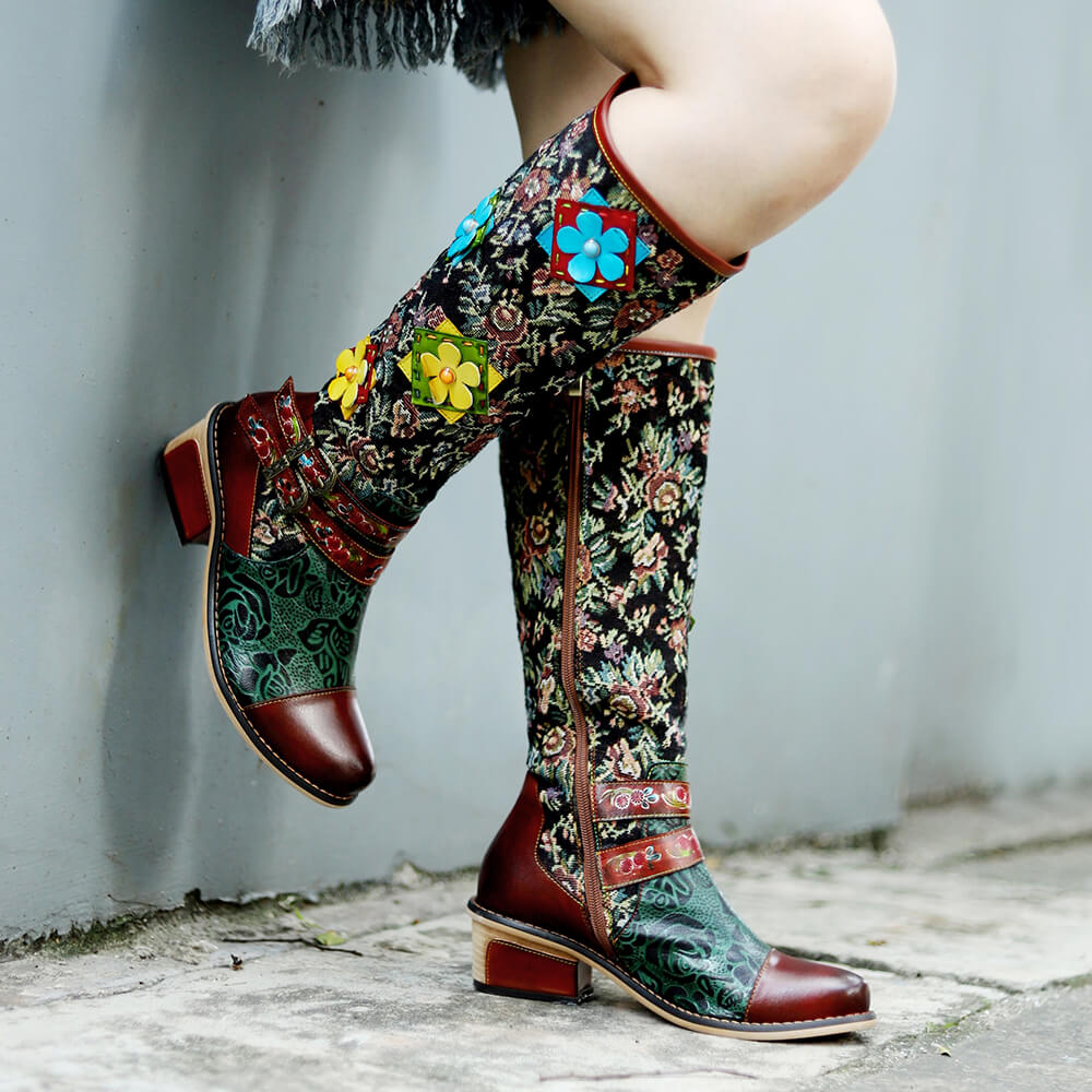 Vintage Handmade Stunning Floral Boots
