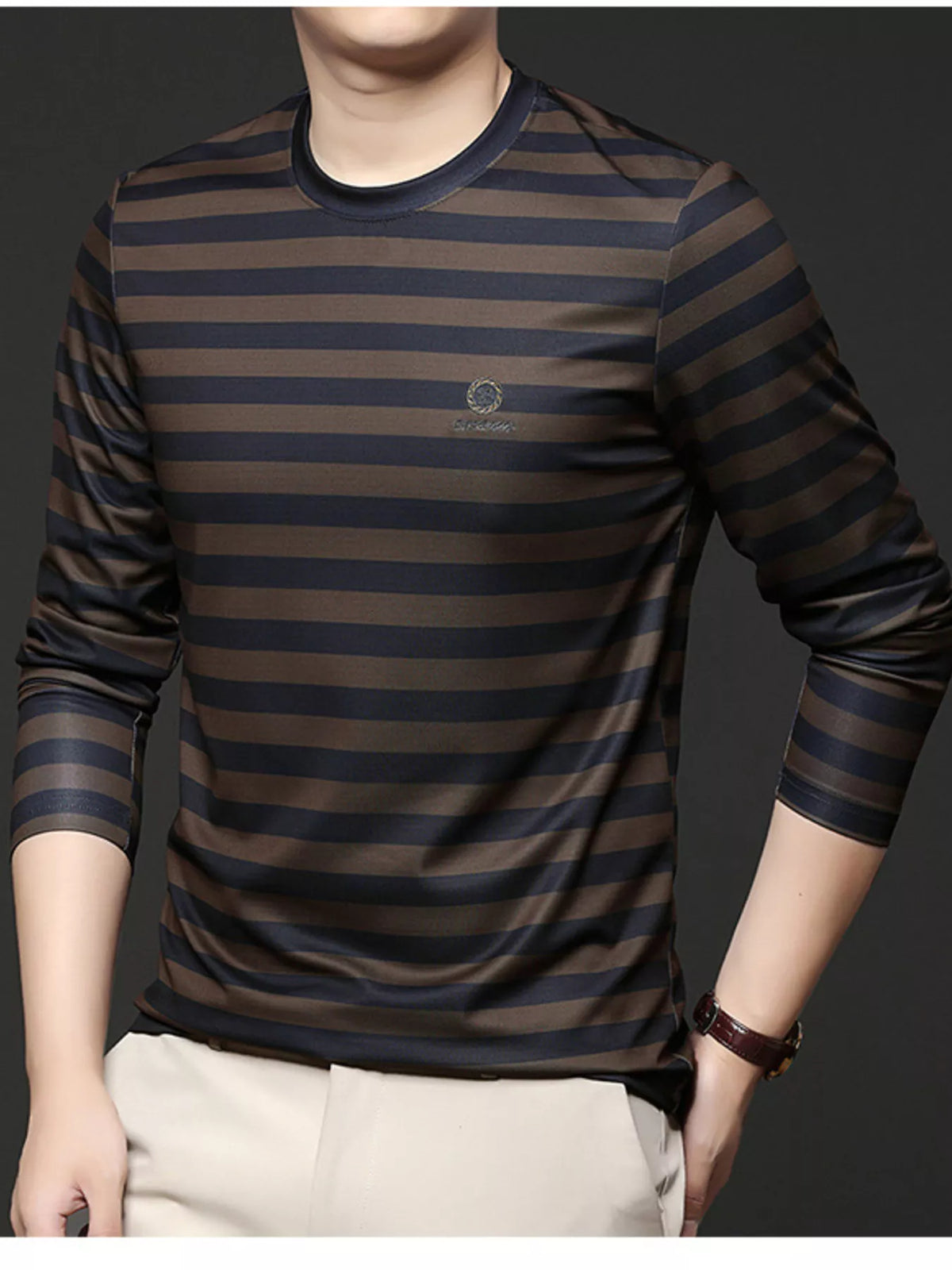 Men's Plus Size Striped Long Sleeve Thickened Warm T-Shirt