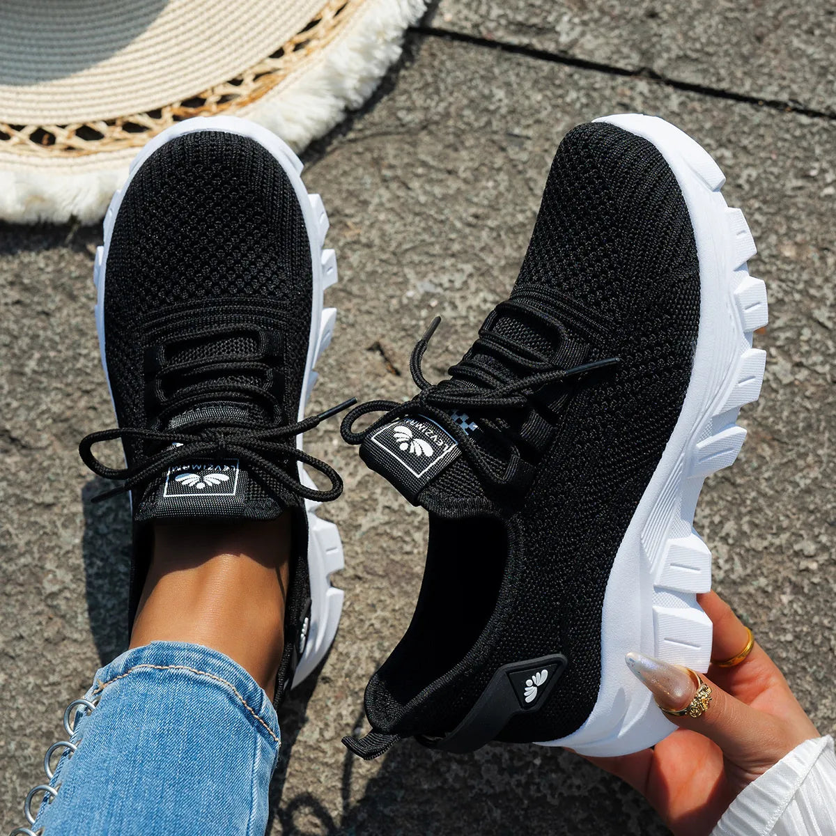 Mesh Lace-Up Platform Athletic Sneakers