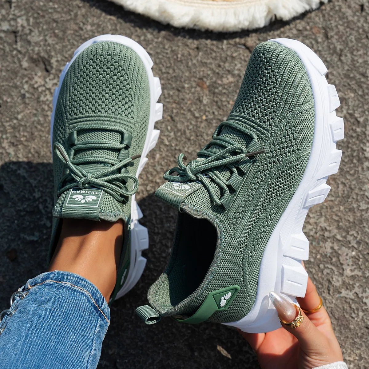 Mesh Lace-Up Platform Athletic Sneakers