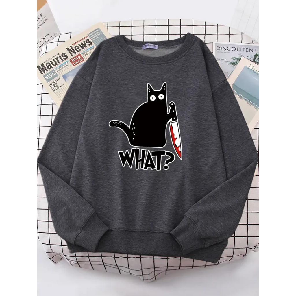 Kitty Say "What?" Sweatshirt - Harajuku Casual Hoody