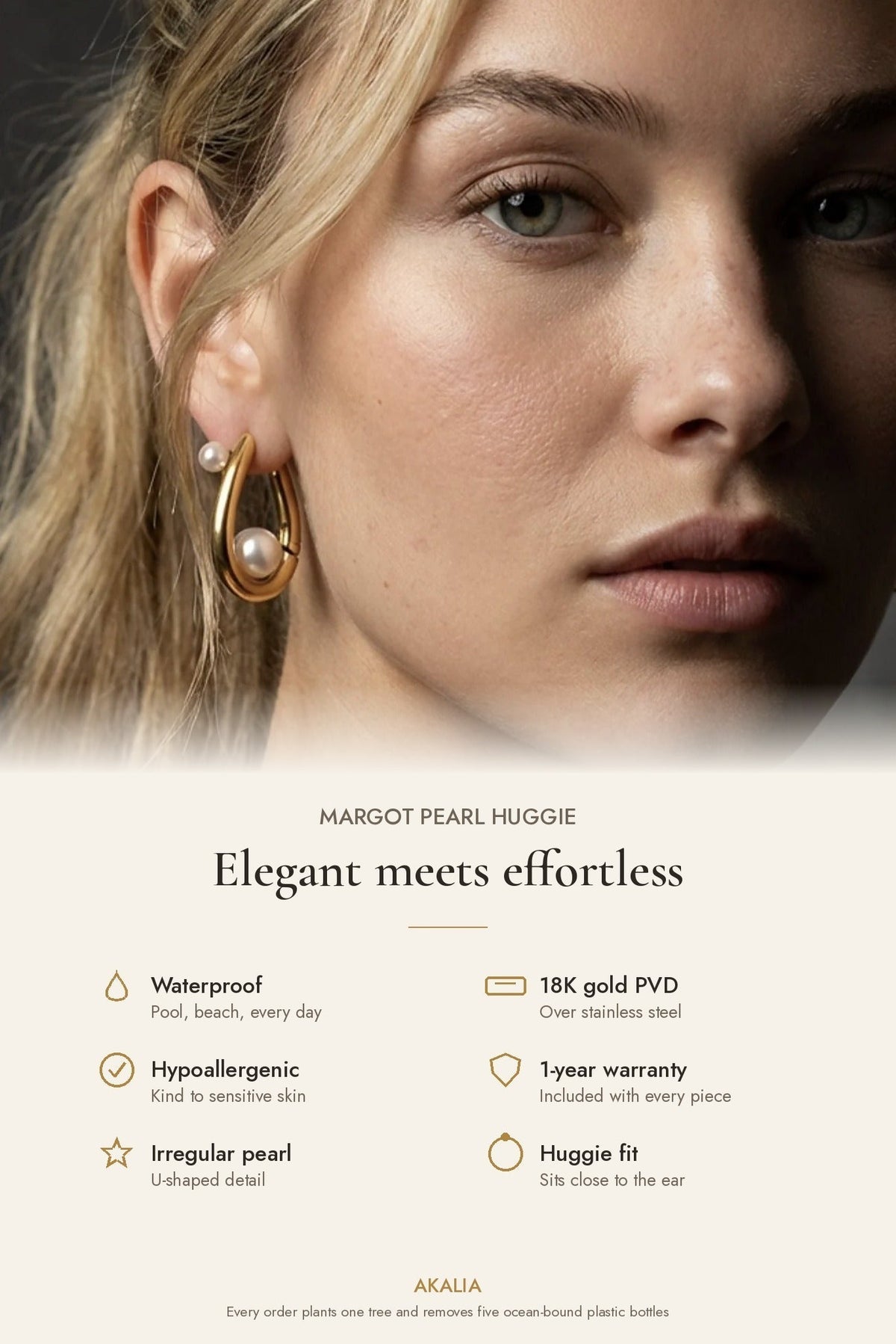 Margot Waterproof Pearl Huggie Earring