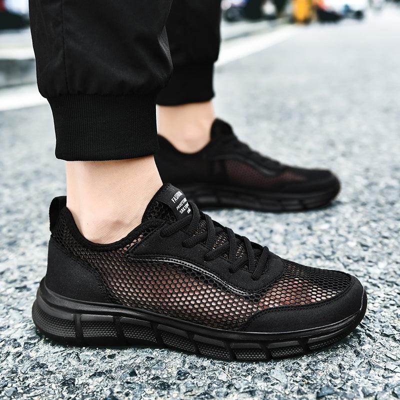 Men Casual Black Sneakers Fashion Light Breathable Summer Outdoor Beach Mesh Gym Running Sneakers Men Breathable Mesh Ultra Comfortable Athletic Fashion Jogging Sneaker