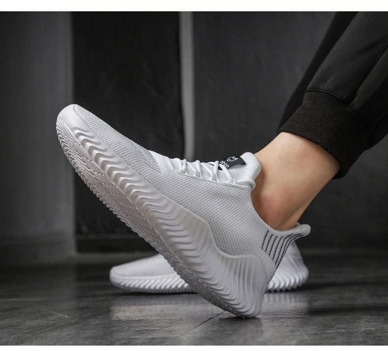Mens Breathable White Trendy Sneakers  Casual Design  Light Walking Running Trainers Casual Breathable Mesh Men Running Shoes Walking Sneakers
