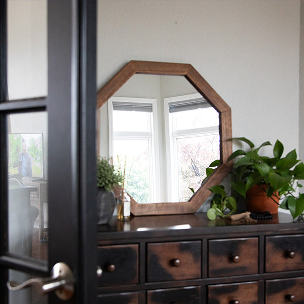 Octagon Wood Frame Mirror