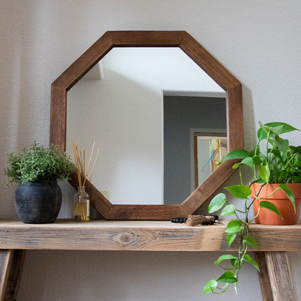 Octagon Wood Frame Mirror
