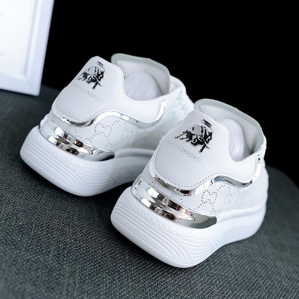 New Fashion White High Quality Women's White Thick Soled Sports Casual Couple Shoes Summer Lace-Up Trainers Gym Tennis Running Breathable High Quality Sneakers