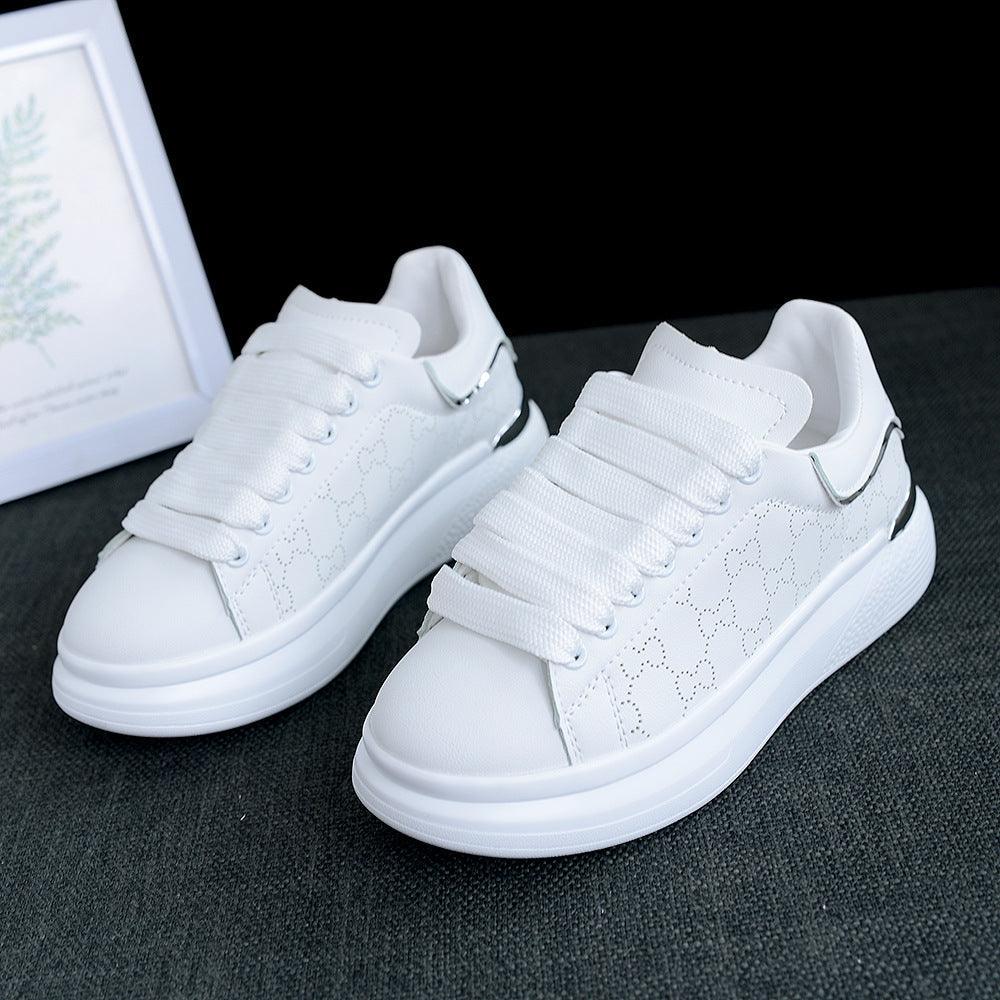 New Fashion White High Quality Women's White Thick Soled Sports Casual Couple Shoes Summer Lace-Up Trainers Gym Tennis Running Breathable High Quality Sneakers