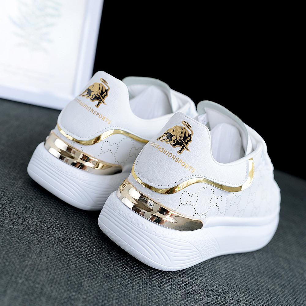 New Fashion White High Quality Women's White Thick Soled Sports Casual Couple Shoes Summer Lace-Up Trainers Gym Tennis Running Breathable High Quality Sneakers