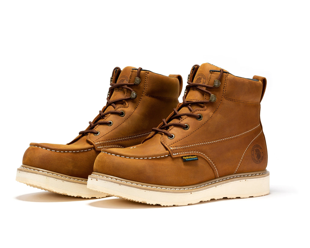 ROCKROOSTER Edgewood Men's 6 inch Brown steel toe waterproof wedge work boots SAP858