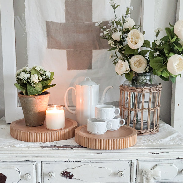 Fluted Wooden Display Trays, Set of Two