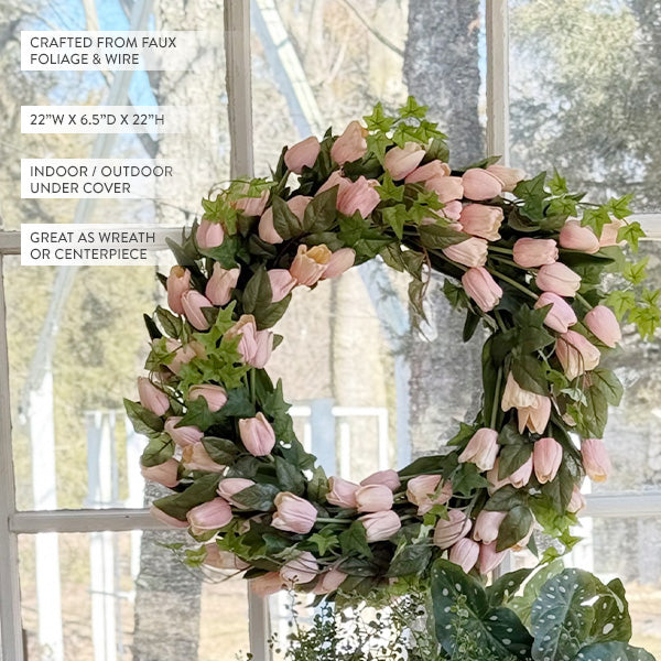 Faux Soft Pink Tulip Wreath