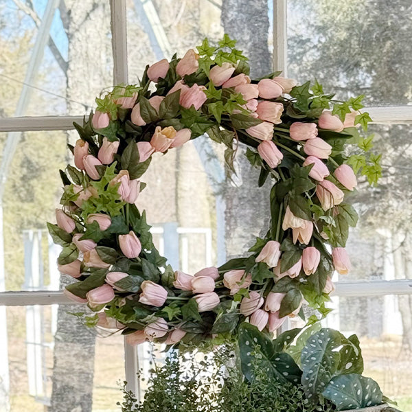 Faux Soft Pink Tulip Wreath